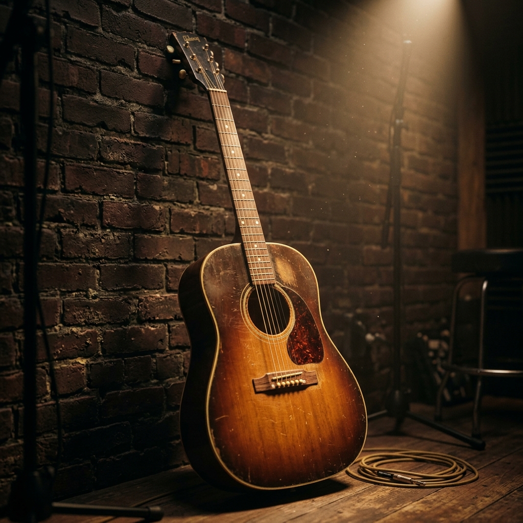 Violão acústico no estúdio